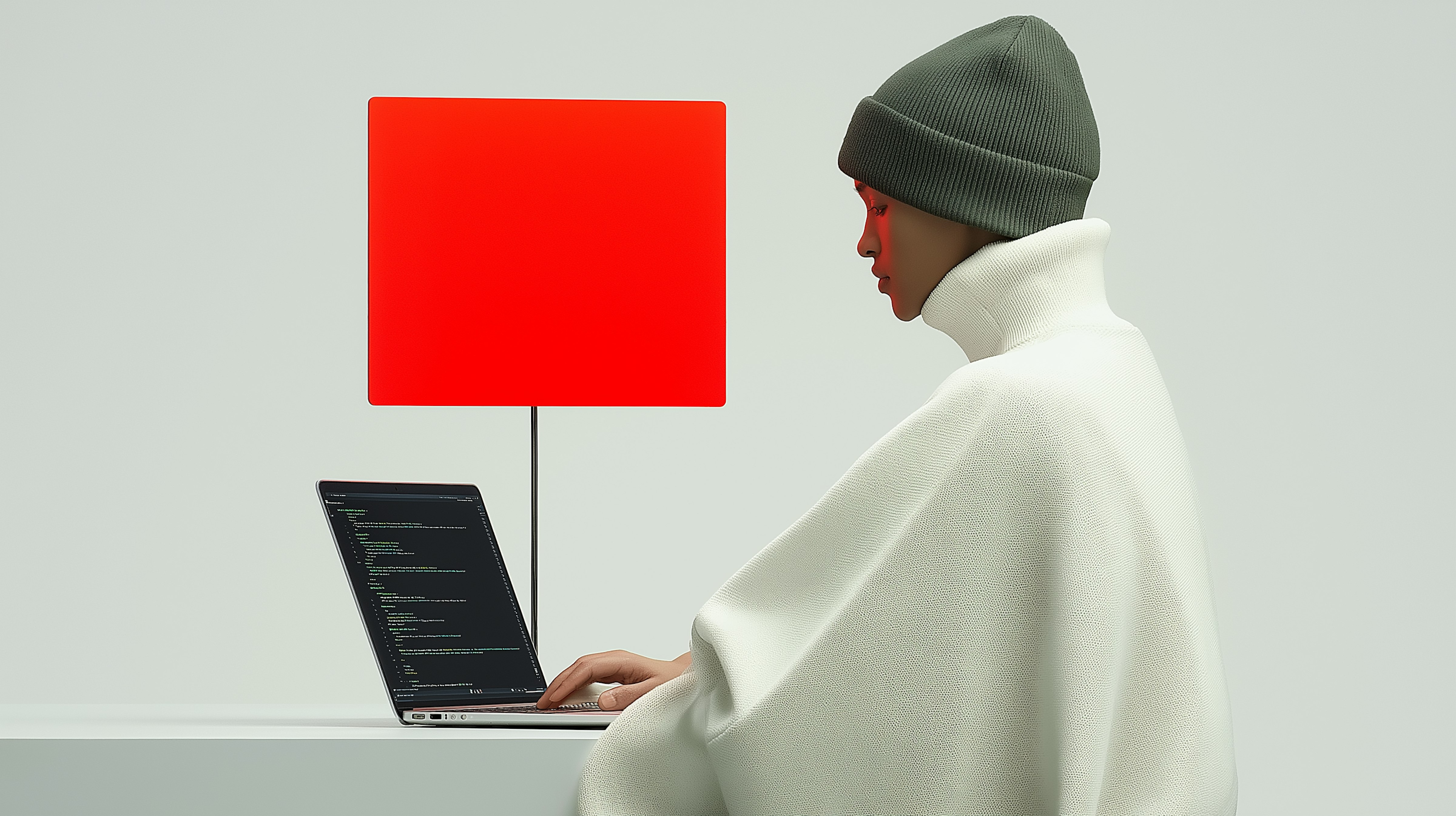Young black woman witting at the table working on a laptop