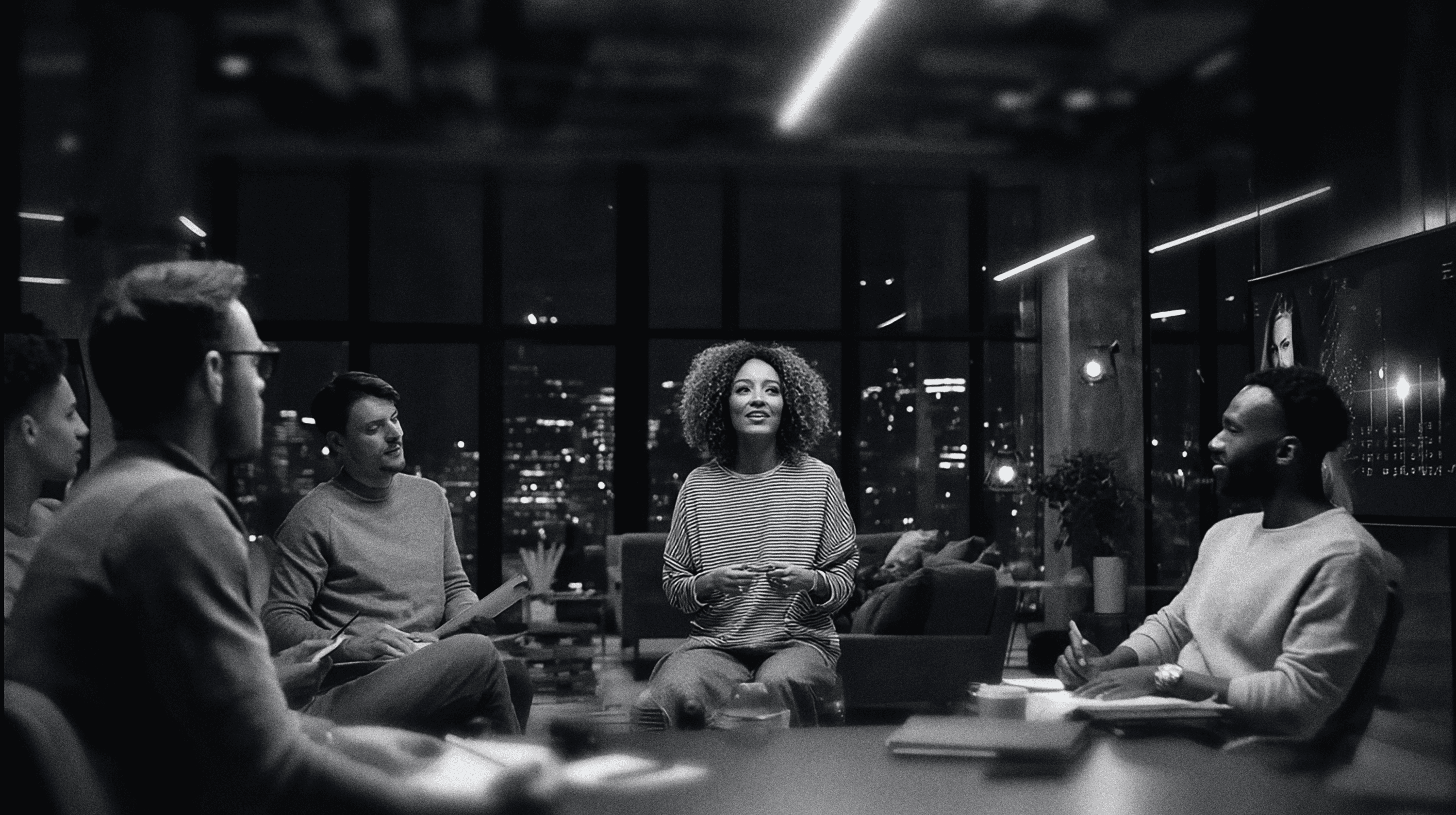 Team working in an office watching at a presentation